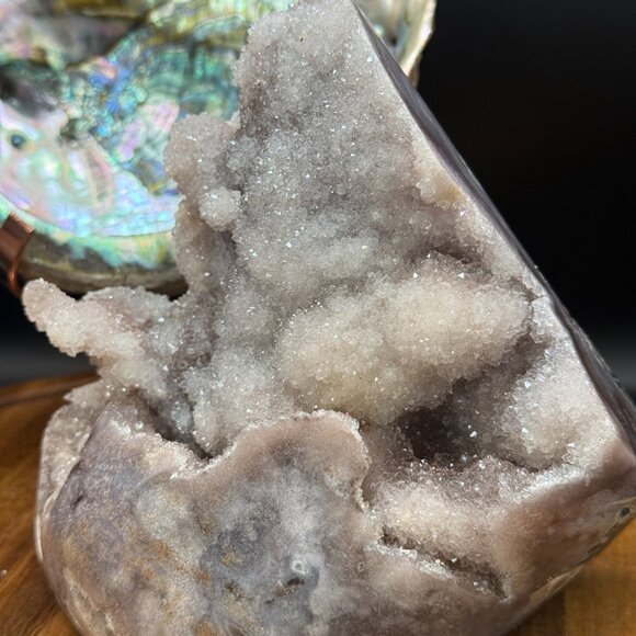 Pink Amethyst Sugar Druzy Free Form Specimen Crystal 1232g Moss Agate Geode - Picture 2 of 14